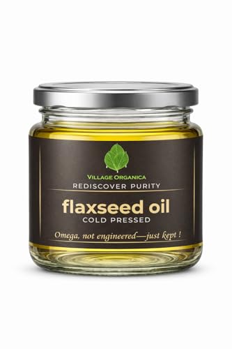 Image of Village-Organica Cold Pressed Flaxseed (Alsi) Oil | 250 ml | Pure & Unrefined | Omega-3 Rich Linseed Oil | Cold Extracted & Packed in Premium Glass Bottle
