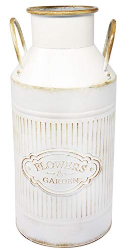 Hogar y Mas Paraguero, Soporte Paraguas, Lechera Original Vintage Metal Patina Blanca Flowers & Garden. para recibidor. 47x14x22 cm.