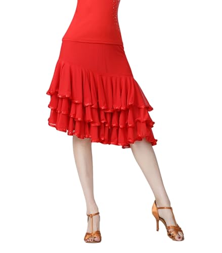 CISMARK Elegant Ballroom Dance Latin Dance Party Long Swing Mesh Race Skirt for Women3