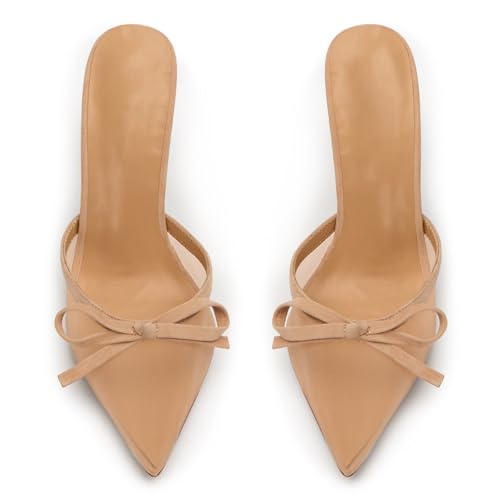 Caradise Mesh Heels for Women Bow Tie Closed Pointed Toe Slip On High Heel Stilettos Mules Sexy Backless Kitten Sandas Wedding Pumps Shoes3