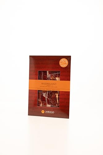 Maximiliano Jabugo - Jamón Bellota - Jamón 100% Ibérico - 1 Estuche de 80 gr - Cortado a Mano - Exclusivo y Auténtico - Curación 36 Meses - Crianza en Libertad - Brida Negra