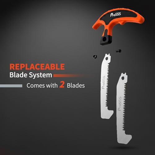 ProSSS Hunting Bone Saw with Replaceable Blade, 65Mn Hardened Steel 4" Saw for Meat & Bone, Ergonomic Non-Slip Handle with Sheath & Extra Blade for Camping, Hiking, Outdoor Processing