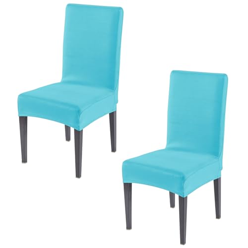 Image of HOKIPO 'SereneSolids' Stretchable 140 GSM Dining Chair Cover, Fully Covered - Set of 2, Sky Blue (AR-6246-SBL)