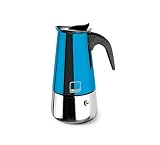 IBILI - Cafetera express Moca Blue, 10 tazas, 460 ml, Acero Inoxidable, Apto para inducción