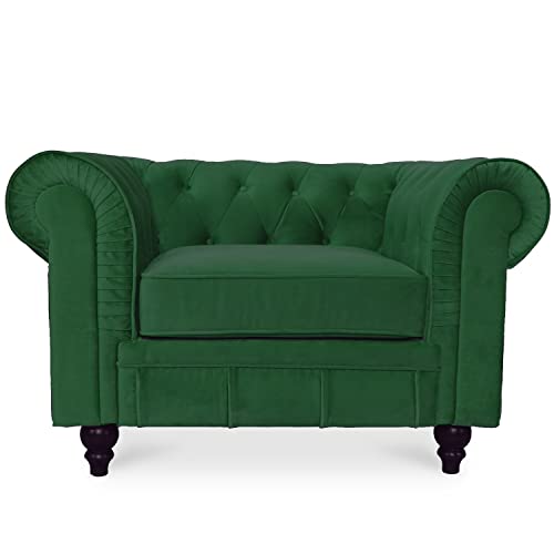 INTENSE DECO Fauteuil Chesterfield Velours Altesse Vert