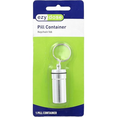 EZY DOSE Keychain Pill Box and Medicine, Vitamin Container, Safe for Money & Travel Items, Metal Canister, Medium Compartments, Various, BPA Free