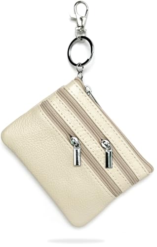 Image of Women's Small Leather Coin Purse with Key Ring and Snap Hook, iToolai Mini Change Card Case Wallet Pouch with Keychain, 17 Beige, One Size (4.33 inchx 3.54 inch), Keychain Coin Pouch With Snap Hook