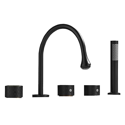 Robinet de baignoire avec pulvérisateur extractible 5 trous noir à rotation 360