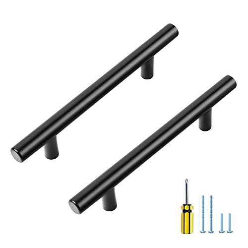 Ravinte 30 Pack 4 inch Hole Center Black Cabinet Pulls Kitchen Cabinet Handles 6-3/8 Overall Length Matte Black Hardware for Cabinet