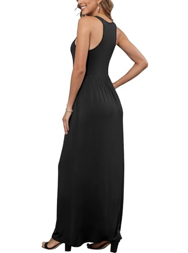 Image of EUOVMY Women's Sleeveless Dress Casual Plain Loose Summer Long Maxi Dresses with Pockets