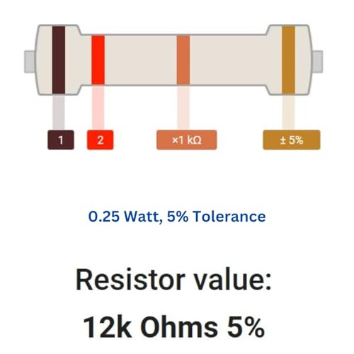 Image of 12k Ohm Resistor 1 /4W 5% Tolerance, Pack of 100 (12k Ohm)