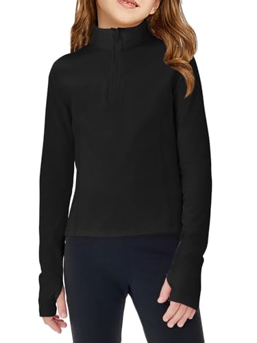 Haloumoning Girls Half Zip Pullover Sweatshirt Long Sleeve Workout Shirts Mock Neck Athletic Cropped Tops