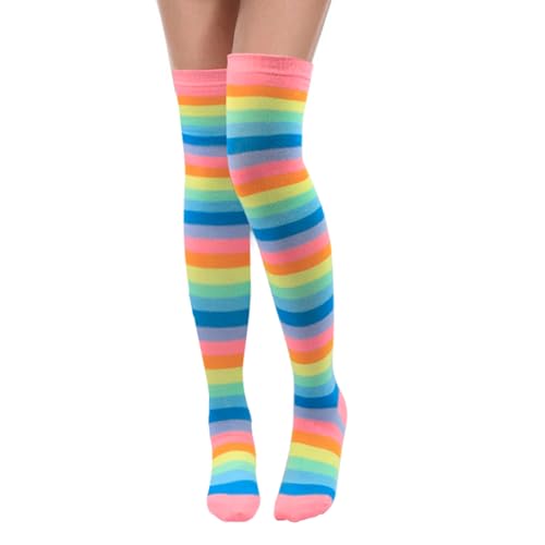 Rainbow Socks - Knee High & Thigh High, Striped Design