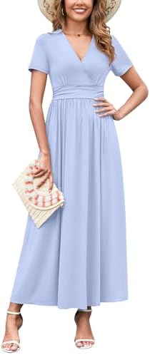 WEACZZY 2025 Summer Long Dresses for Women Wrap Empire Pleated Wa...