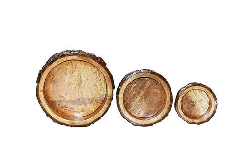 Image of Beautiful Table Decor Round Shape Wooden Serving Tray /Platter for Home and Kitchen Set of 3 (Mango Handamde Wooden Serving Tray Set of 3)