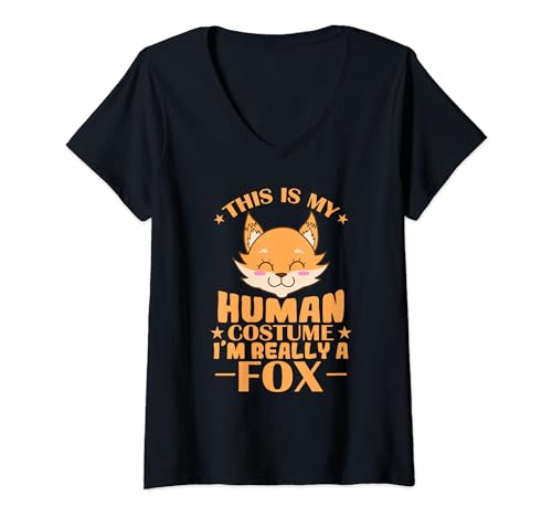 Image of This is my Human Costume I'm really a Fox V-Neck T-Shirt