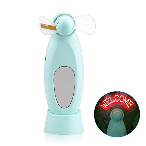 Wior Tragbarer Mini-USB-Handventilator mit RGB-LED-Display, handlich, für den persönlichen Gebrauch mit 3 AAA-Batterien für PC/Laptop/Notebook, Blau