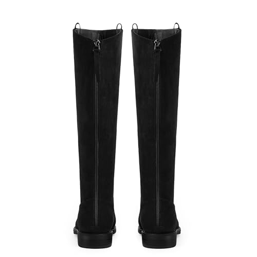 Image of Modatope Knee High Boots Women Rounded Toe Flat Retro Bais Opening Low Chunky Heel Riding Boots