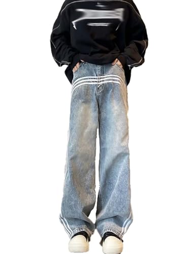 Baggy Jeans for Men Y2K Striped Design Straight Leg Casual Fashion Grunge Denim Pants Hip Hop Harajuku Streetwear