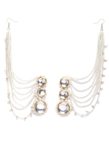 Image of Karatcart Gold Plated Pearl Chain Kundan Kaanchain Earrings for Women