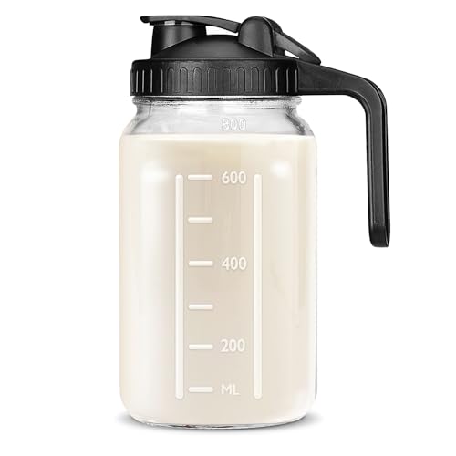 UYEIKMLOP 32 OZ Mason Jars with Lid, Glass Pitcher Double Leak Proof with Pour Spout Handle, 2 Quart...
