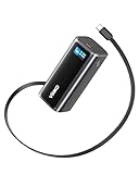 VINKO Powerbank da 20000 mAh, 130 W, ricarica rapida con cavo USB-C retrattile integrato, batteria esterna per cellulare compatibile con laptop, iPhone 16/15 Pro Max, Galaxy S24 Ultra, MacBook, Dell