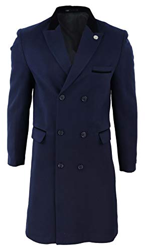 TruClothing Mens 3/4 Long Double Breasted Overcoat Jacket Wool Coat