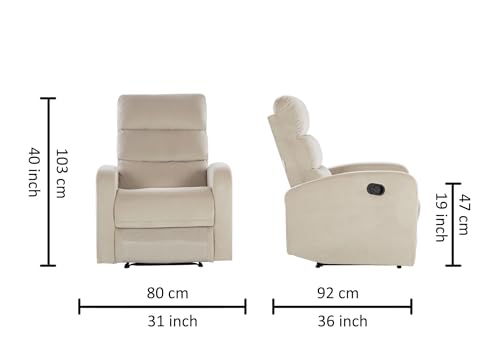 Image of Urban living - Monaco Single Seater Fabric Manual Recliner | 1 Seater Sofa | Single Sofa Recliner | 1 Seater Chair Sofa | 1 Year Warranty | Beige