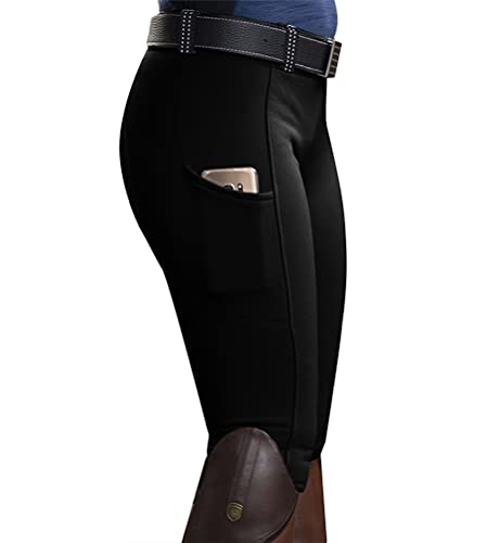 Equitación Mujer Suave Elástico Jodhpurs Pantalones para Equitación con Bolsillos Pantalones De Equitación para Mujer (M, A Negro)