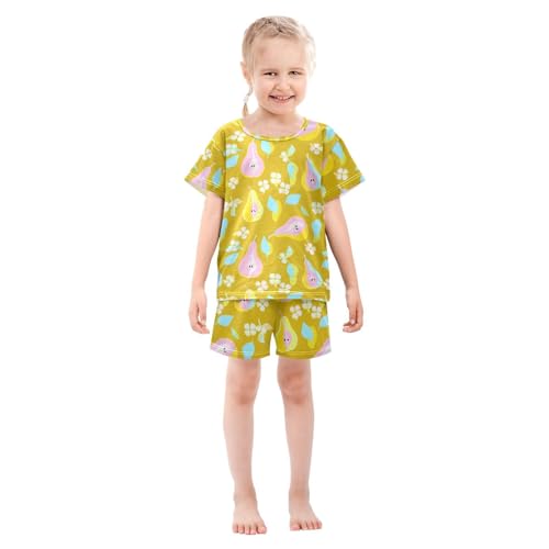 Pear Flowers Leaves Gold Pajama Set Short Sleeve PJ Set Cotton Summer Pajamas Sleepwear Soft 5Y3