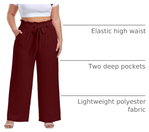 Image of OLRIK Women's Plus Size Pants Adjustable High Waisted Wide Leg Palazzo Pants Casual Trousers with Pockets Spring Clothes