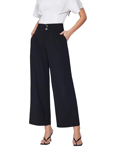 Vinova Womens Wide Straight Leg Pants Buttoned Stretchy High Waisted Business Casual Pants with Pockets