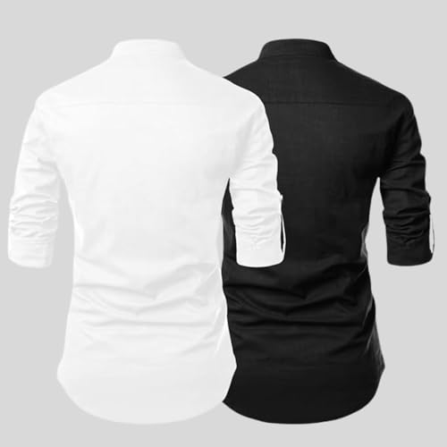 Image of FINIVO FASHION Combo of Men's Cotton Blend Solid Regular Fit Full Sleeve Straight Short Kurta Shirt, Casual and Formal Wear