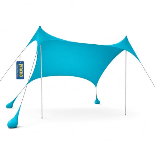 PINCHO Carpa Playa Portátil UPF50+ 210x210 cm para 2-3 Personas, Toldo Playa Plegable con Anclas de Arena, Palos de Aluminio y Refugio Solar Resistente al Viento para Camping y Jardin