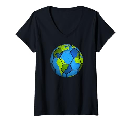 Femme Ballon de Football de la Terre. Favoris du Jour de la Terre. Jour de la Terre T-Shirt avec Col en V