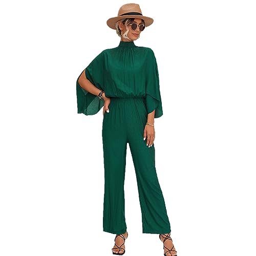 Odizli Jumpsuit Damen Elegant Hochzeit Lang Sommer 3/4 Ärmel Rollkragen Weite Hose Overall Frauen Festlich Kleidung Hochzeitsgäste Formal Party Geschäft Business Hosenanzug Playsuit Romper Grün L