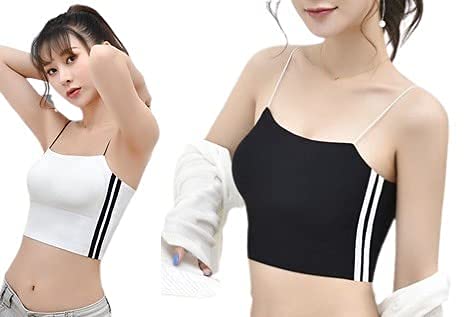 GenericNanoEdge Female Crop Tops Lingerie Intimates Removable Padded (FM#991) Free Size (28 Till 34) (Black & White)