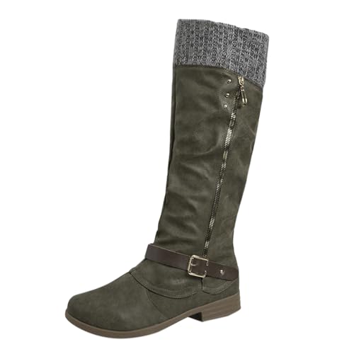 Botas de invierno para mujer, botas altas y anchas, de ante, cómodas, antideslizantes, de caña larga, cómodas, con cremallera lateral, verde, 43 EU