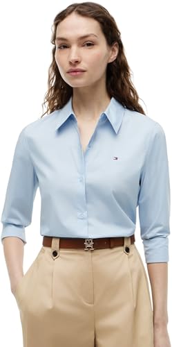 Tommy Hilfiger Women’s Regular Fit Poplin Shirt with Pointed Collar, Blue (Breezy Blue), 16