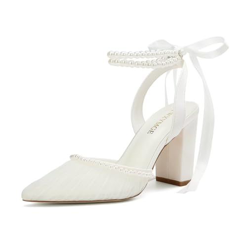 Pearl Heels Wedding Shoes for Bride Closed Toe Bridal Heels Comfortable Bridal Shoes