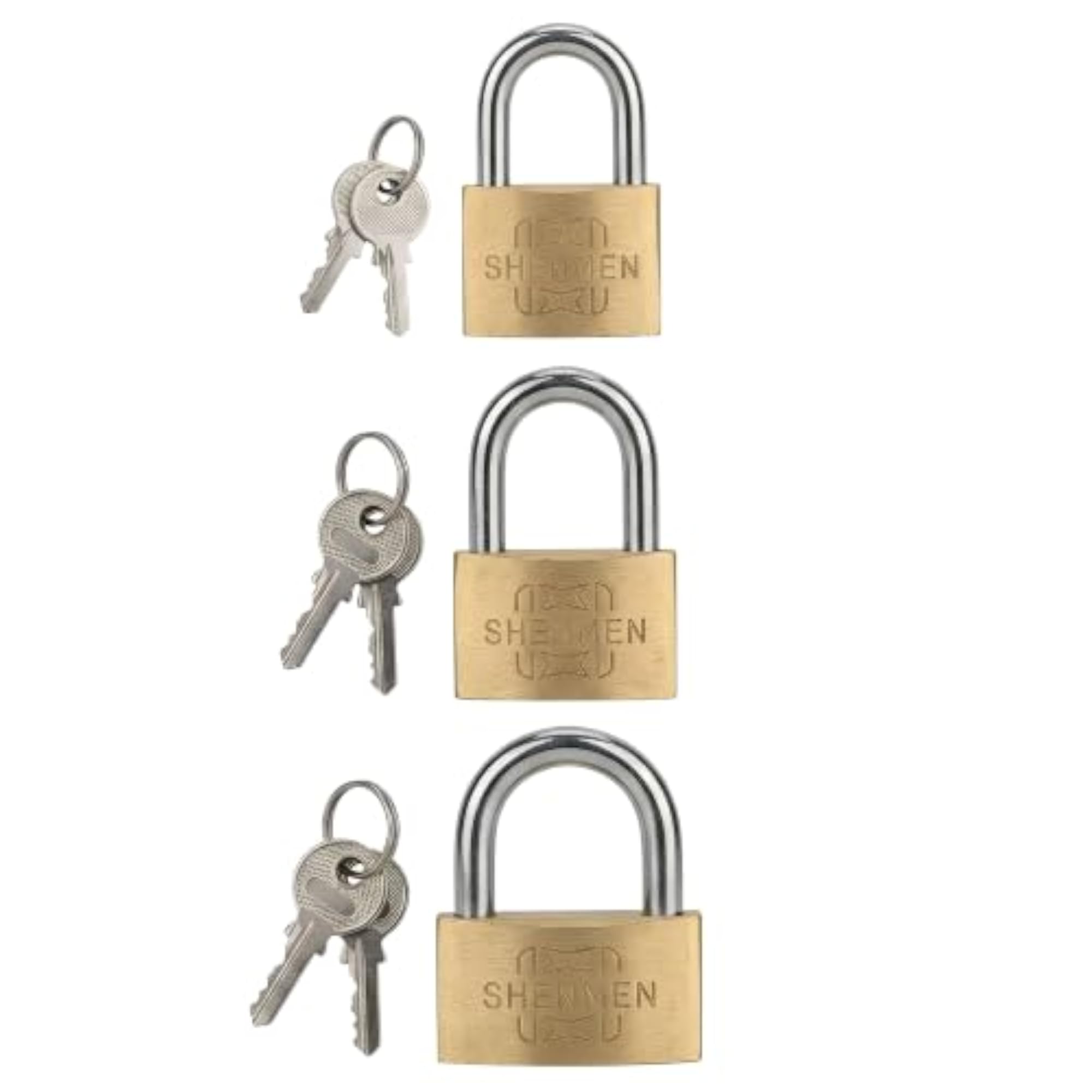 Brass Padlock Set, Key Operated Locks, Pack of 3