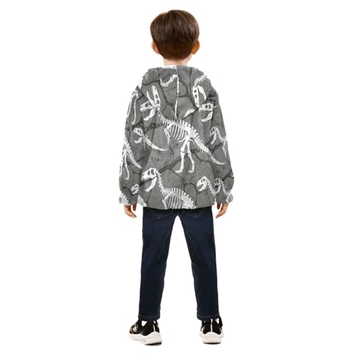 Dinosaur Skeletons on Gray Background Toddler Fleece Jacket Girl Boys Hooded Fleece Jacket Coat4
