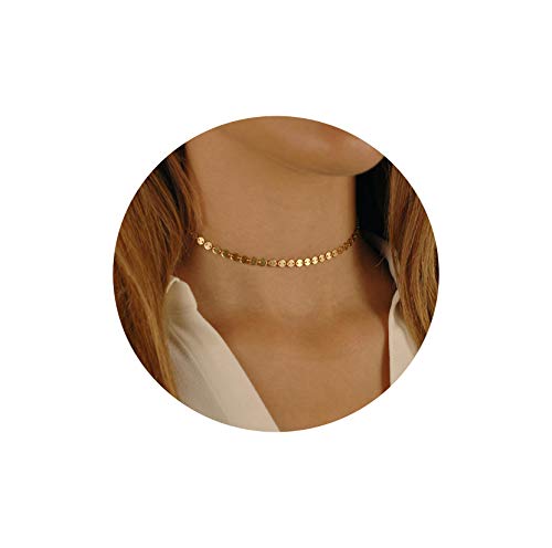 Lcherry Dainty Coin Choker Necklace 14K Gold Plated Disc Choker Necklace For Women #TOP29