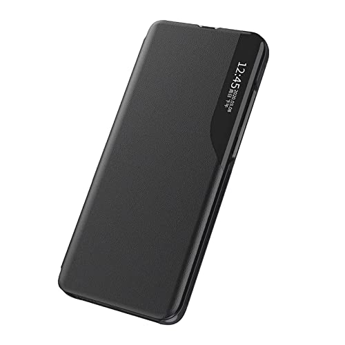 Case for Honor 90 Lite 5G, Windows Smart View Flip Cover with Foldable Kickstand, Premium Leather Phone Shell Case Cover For Honor 90 Lite (Black)