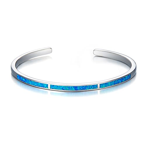 Bracelet femme argent opale bleu idée cadeau pierre de naissance