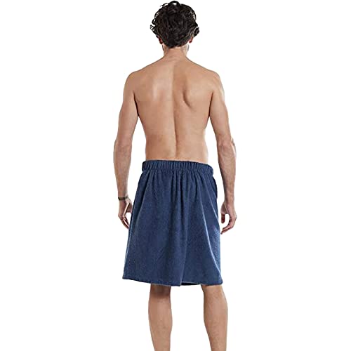 Jamron Mens Adjustable Bath Towel Wrap - Wearable Towel Skirt with Pocket for Gym Shower Sauna Spa & Beach Cover Ups Navy Blue S - Image 3