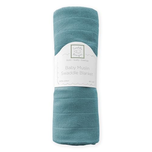 Image of SwaddleDesigns Cotton Muslin Swaddle Blanket, Receiving Blanket for Baby Boys & Girls, Best Registry Gift, 46x46 inches, Teal