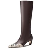 Beauty Cry Brown Snakeskin Knee High Boots for Women Kitten Heel Tall Boots Square Toe Fashion Sexy Boots