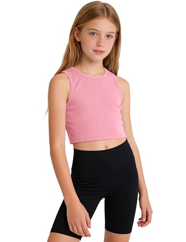 Image of Auranso Girls Tank Tops 2 Pack Ribbed Knit Sleeveless Crop Tops for Kids