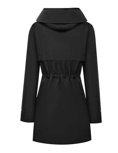 Bloggerlove Rain Jacket For Women Waterproof With Hood Trech Coat For Women Lightweight Raincoats Long Windbreaker Black thumb #2